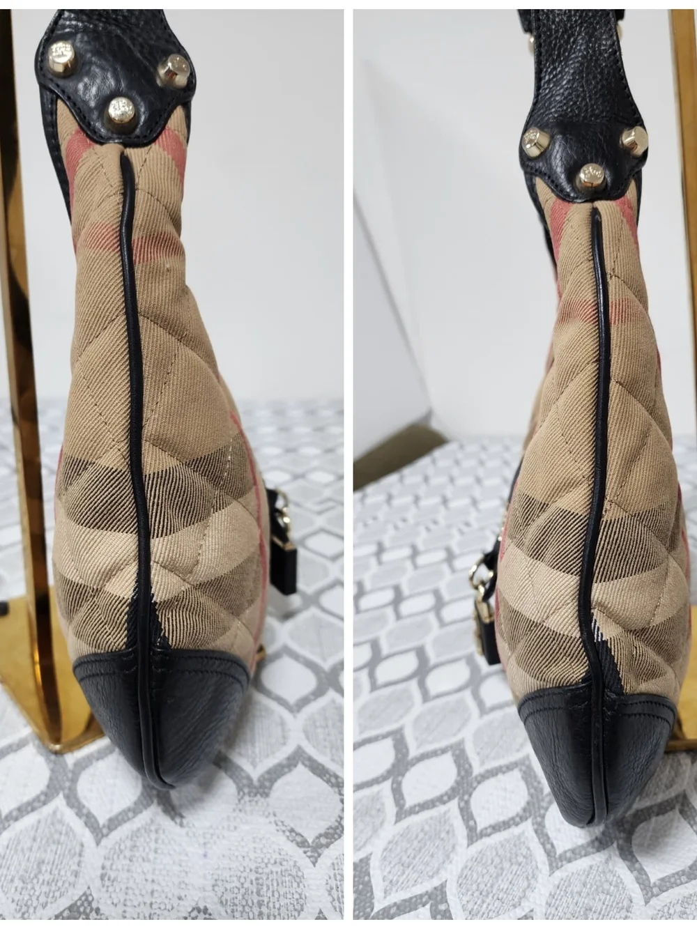Burberry Quilted House Check Canvas and Leather Brooke Hobo Bag Beige/Black